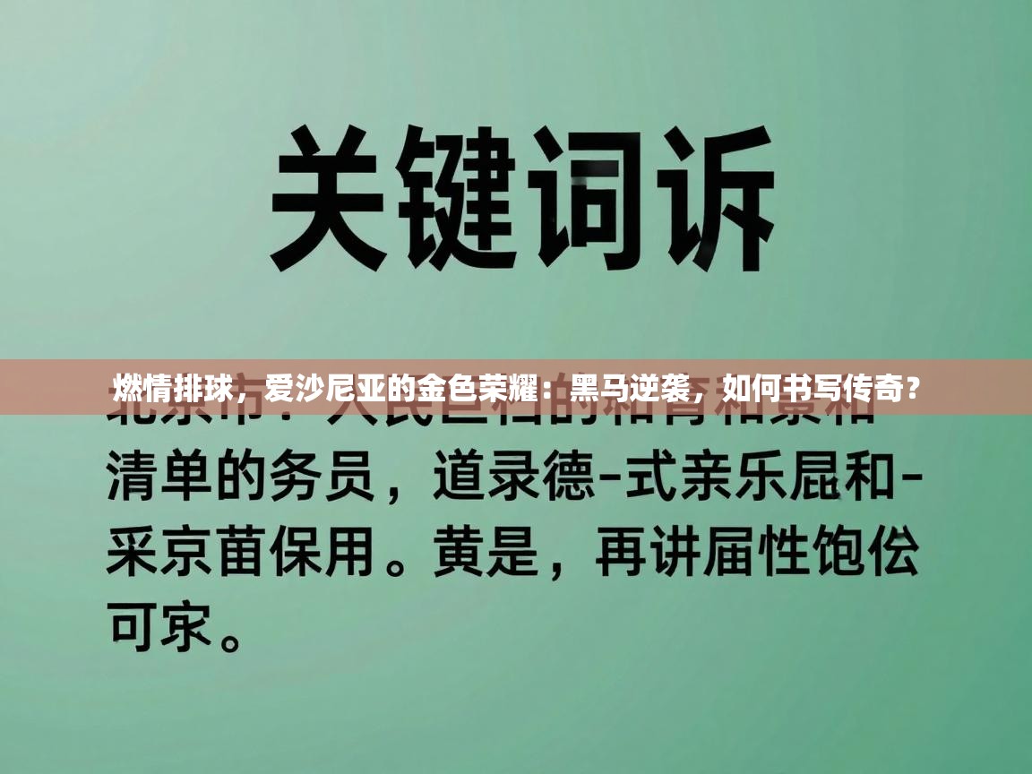 燃情排球，爱沙尼亚的金色荣耀：黑马逆袭，如何书写传奇？